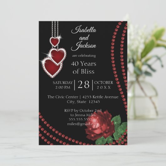 40. Ruby Rote Rose Jubiläum Einladung (Stehend Vorderseite)