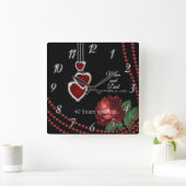 40. Ruby Rote Rose Jubiläum Quadratische Wanduhr (Zuhause)