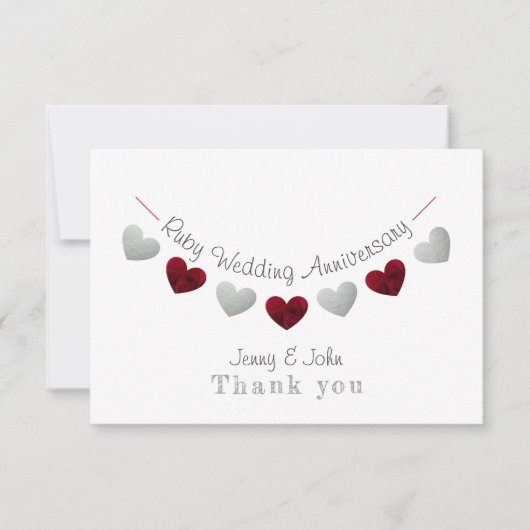 40. ruby & silber Hochzeitstag bunting Dankeskarte (Vorderseite)