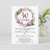 40. Ruby Surprise Wedding Anniversary Floral Einladung (Stehend Vorderseite)