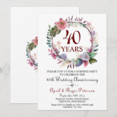 40. Ruby Surprise Wedding Anniversary Floral Einladung (Vorne/Hinten)