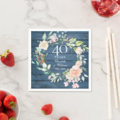 40. Ruby Wedding Anniversary Blue Rustic Floral Serviette (Beispiel)