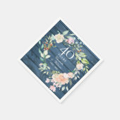 40. Ruby Wedding Anniversary Blue Rustic Floral Serviette (Ecke)