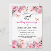 40. Ruby Wedding Anniversary Blush Rose Einladung (Vorderseite)