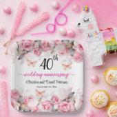 40. Ruby Wedding Anniversary Blush Rose Pappteller (Party)