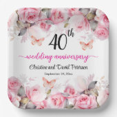 40. Ruby Wedding Anniversary Blush Rose Pappteller (Vorderseite)