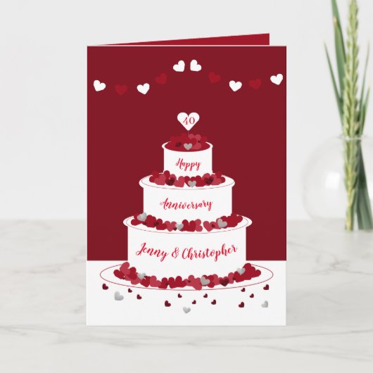 40. Ruby Wedding Anniversary Cake Card Karte (Vorderseite)