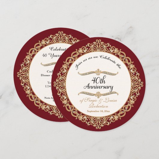 40. Ruby Wedding Anniversary Celebration Round Einladung (Vorne/Hinten)