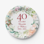 40. Ruby Wedding Anniversary Chic Rose Blumenstrau Pappteller (Vorderseite)