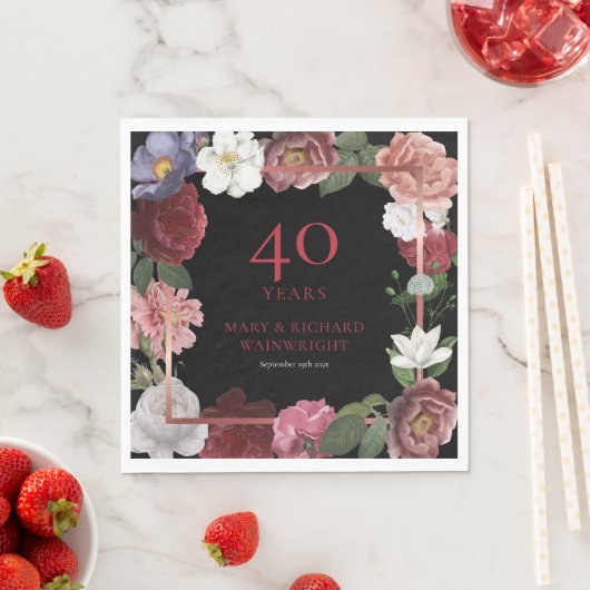 40. Ruby Wedding Anniversary Chic Rose Floral Serviette (Beispiel)
