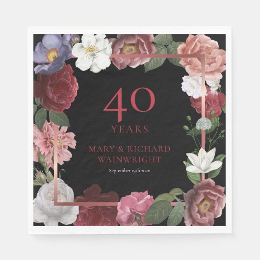 40. Ruby Wedding Anniversary Chic Rose Floral Serviette (Vorderseite)