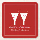 40. Ruby Wedding Anniversary Cocktail Design Rechteckiger Pappuntersetzer (Vorderseite)