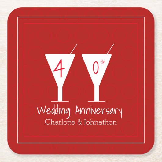 40. Ruby Wedding Anniversary Cocktail Design Rechteckiger Pappuntersetzer (Vorderseite)