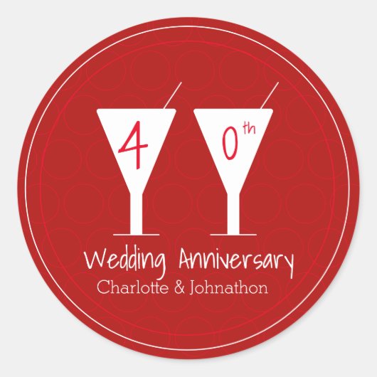 40. Ruby Wedding Anniversary Cocktail Design Runder Aufkleber (Vorderseite)
