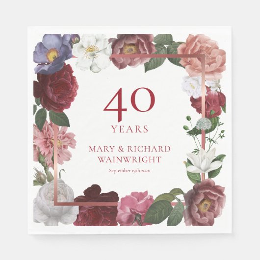 40. Ruby Wedding Anniversary Country Rose Garden Serviette (Vorderseite)