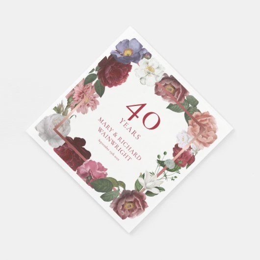 40. Ruby Wedding Anniversary Country Rose Garden Serviette (Ecke)