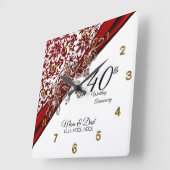 40. Ruby Wedding Anniversary Design Quadratische Wanduhr (Winkel)