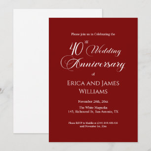 40. Ruby Wedding Anniversary Elegantes Skript Einladung