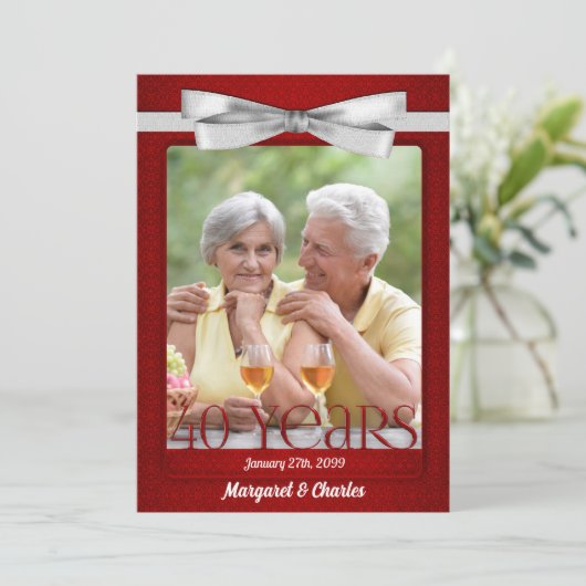 40. Ruby Wedding Anniversary Foto Einladung (Stehend Vorderseite)