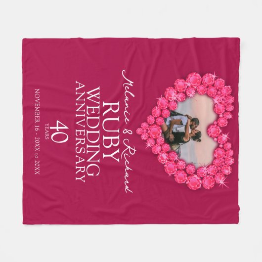 40. Ruby Wedding Anniversary Foto Fleecedecke (Vorderseite (Horizontal))