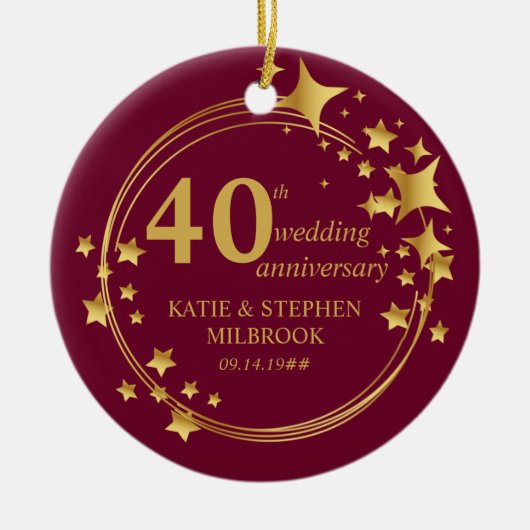40. Ruby Wedding Anniversary Foto Gold Stars Keramik Ornament (Vorne)