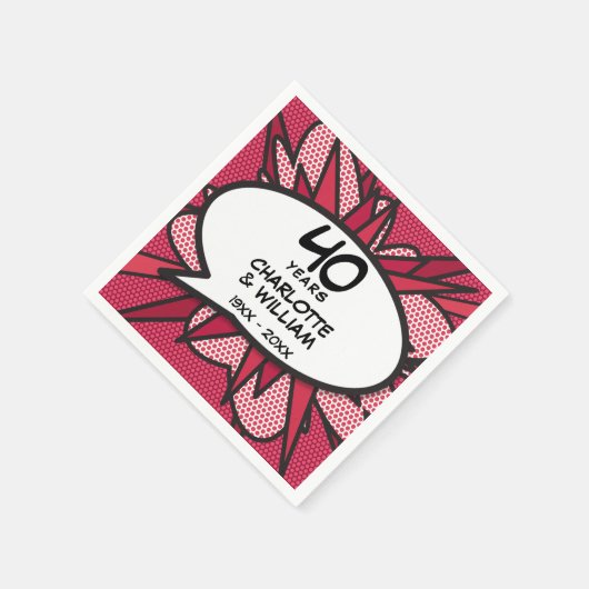 40. Ruby Wedding Anniversary Fun Retro Comic Book Serviette (Ecke)