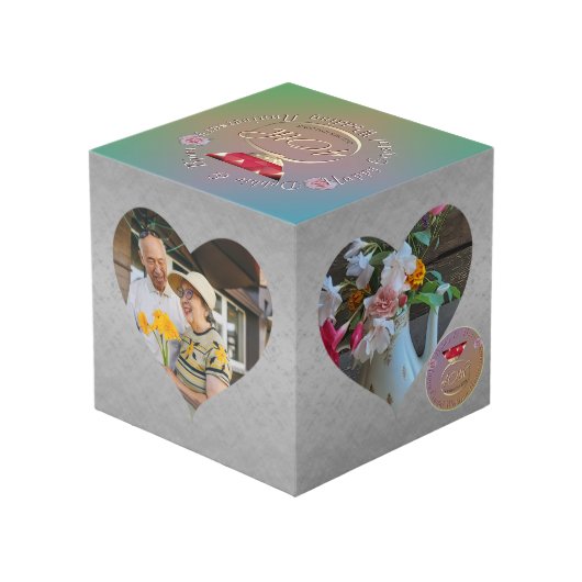 40. Ruby Wedding Anniversary Heart Frames Würfel (Rückseite Schrägansicht)