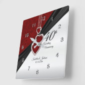 40. Ruby Wedding Anniversary Keepake Quadratische Wanduhr (Winkel)