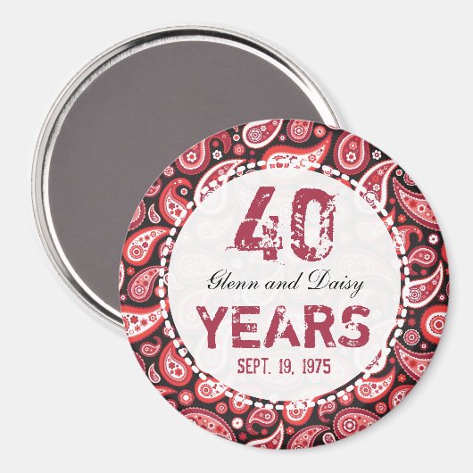 40. Ruby Wedding Anniversary Paisley Pattern Magnet (Vorderseite/Rückseite)
