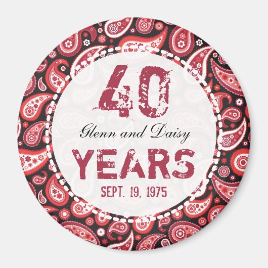 40. Ruby Wedding Anniversary Paisley Pattern Magnet (Vorne)