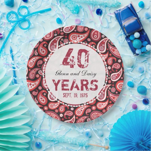 40. Ruby Wedding Anniversary Paisley Pattern Pappteller (Party)