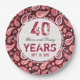 40. Ruby Wedding Anniversary Paisley Pattern Pappteller