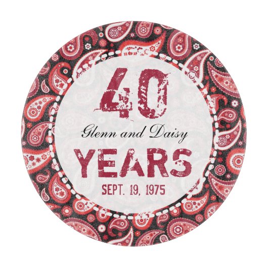 40. Ruby Wedding Anniversary Paisley Pattern Schneidebrett (Vorderseite)
