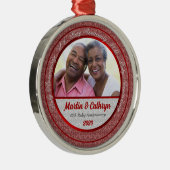 40. Ruby Wedding Anniversary Red Damask Foto Ornament Aus Metall (Rechts)