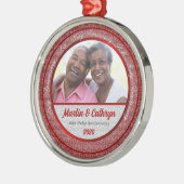 40. Ruby Wedding Anniversary Red Damask Foto Ornament Aus Metall (Links)