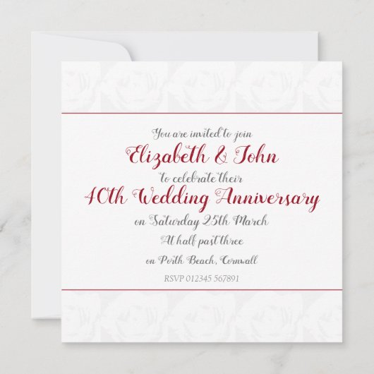 40. Ruby Wedding Anniversary rote Rose Einladung (Rückseite)