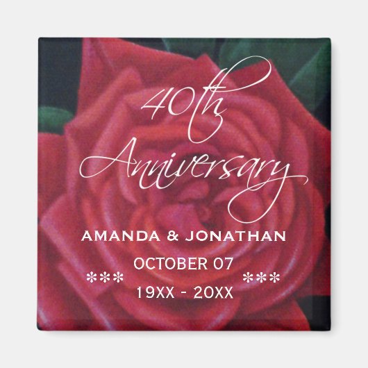 40. Ruby Wedding Anniversary Rote Rose Magnet (Vorne)