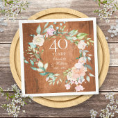 40. Ruby Wedding Anniversary Rustic Wood Rose Serviette