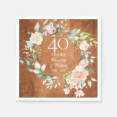 40. Ruby Wedding Anniversary Rustic Wood Rose Serviette (Vorderseite)