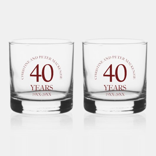 40. Ruby Wedding Anniversary Signature Script Whiskyglas (Vorderseite)