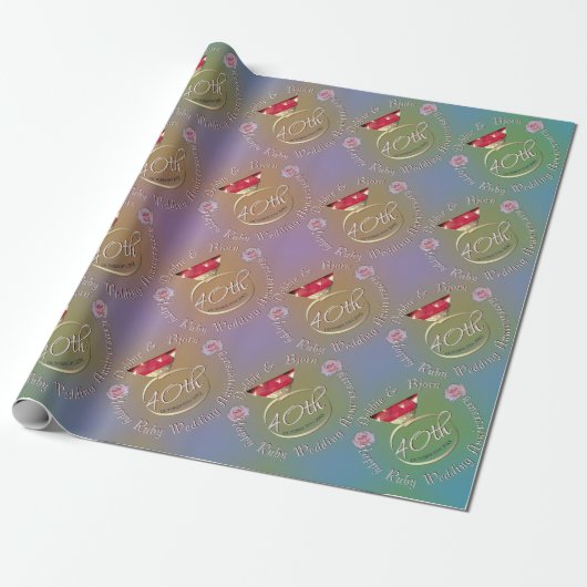 40. Ruby Wedding Anniversary Wrapping Paper Geschenkpapier (Ungerollt)