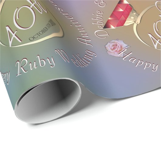 40. Ruby Wedding Anniversary Wrapping Paper Geschenkpapier (Rolleneckpunkt)