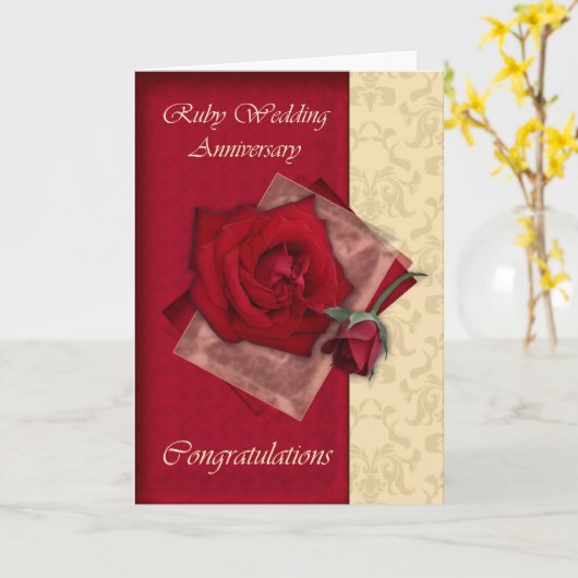 40. Ruby Wedding Jahrestag Glückwünsche Karte (Gelbe Blume)