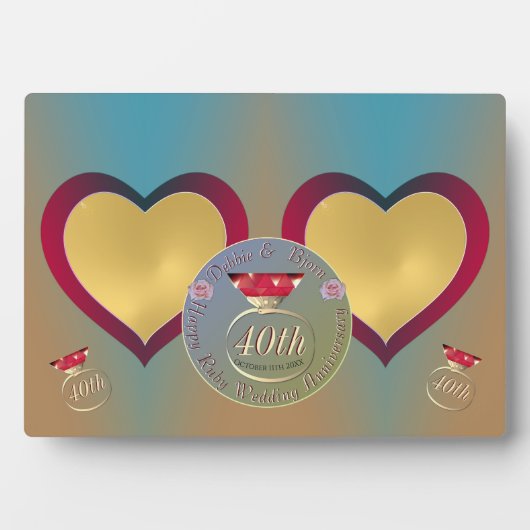 40. Ruby Wedding Jubiläum 2 Herz-Fotos Fotoplatte (Vorderseite)