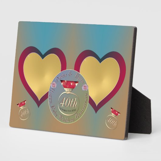 40. Ruby Wedding Jubiläum 2 Herz-Fotos Fotoplatte (Seite)