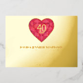 40. Ruby Wedding Jubiläum Aquarellherz Folieneinladung (Vorderseite)