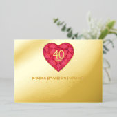 40. Ruby Wedding Jubiläum Aquarellherz Folieneinladung (Stehend vorne)