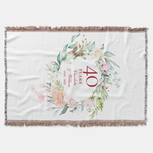 40. Ruby Wedding Jubiläum Blumengarland Decke (Vorderseite)