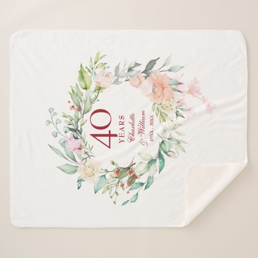 40. Ruby Wedding Jubiläum Blumengarland Sherpadecke (Vorderseite (Horizontal))