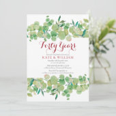 40. Ruby Wedding Jubiläum Chic Greenery Einladung (Stehend Vorderseite)